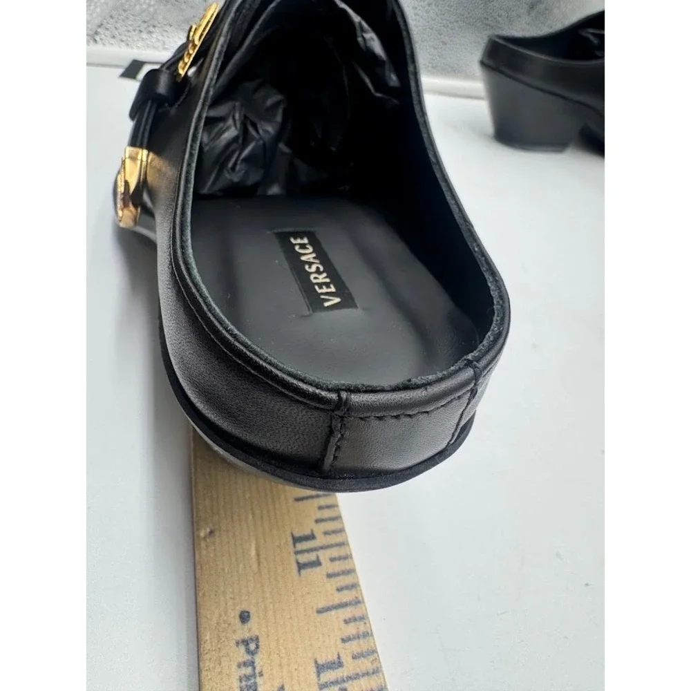 Versace Sabot Leather Western Mule Medusa Gold Toe Black EU 39.5 US 9 NIB - Picture 13 of 14